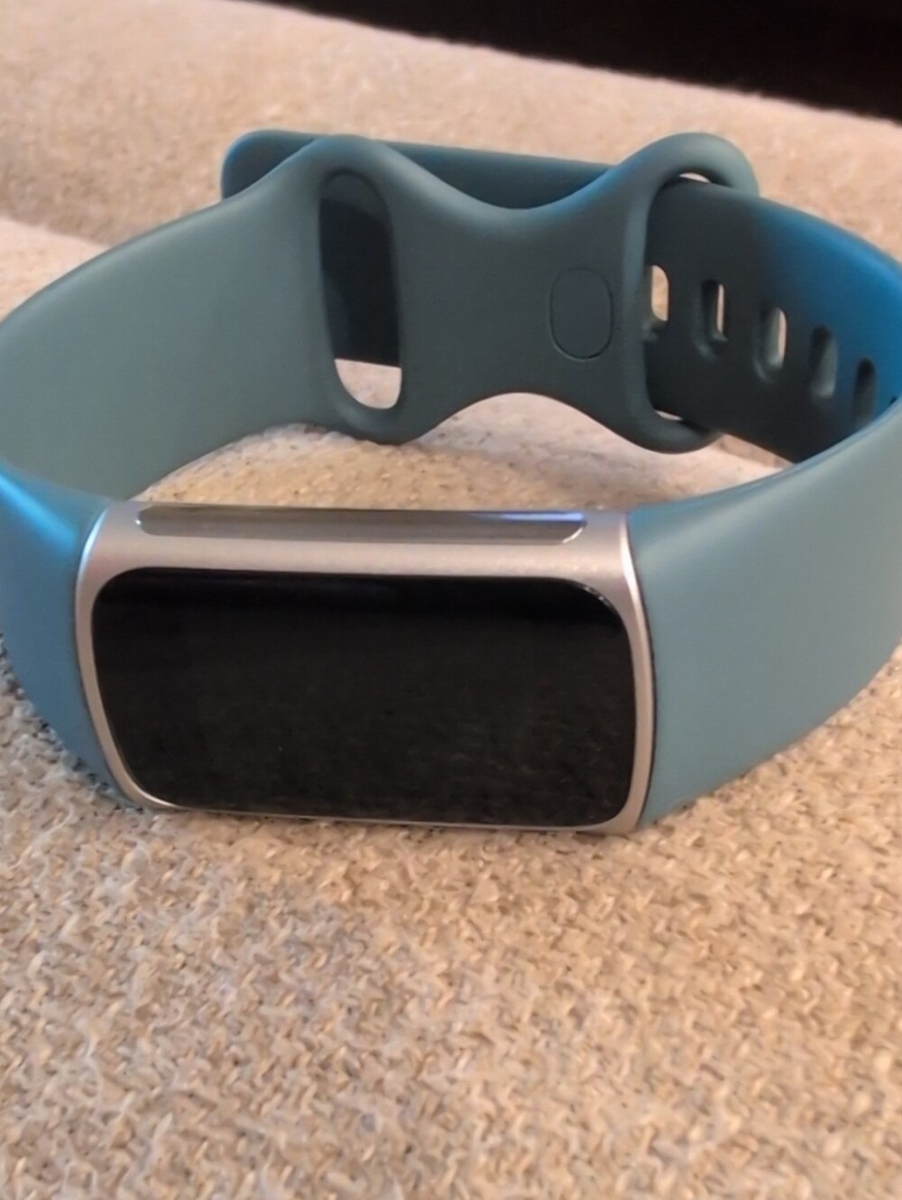 Teal Blue Silicone Smartwatch Band with Silver-Trim Display